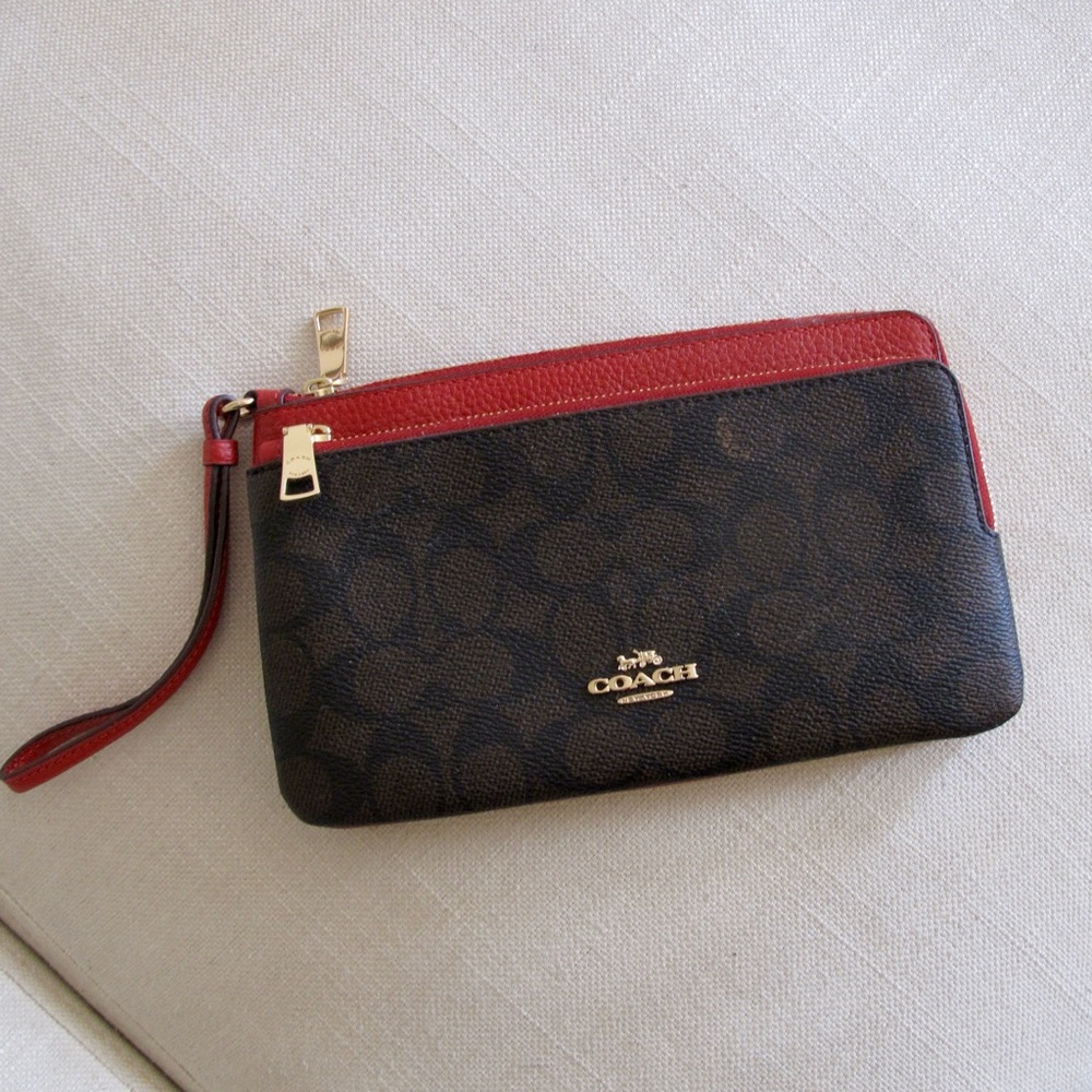 COACH Signature PVC Double Zip Wallet